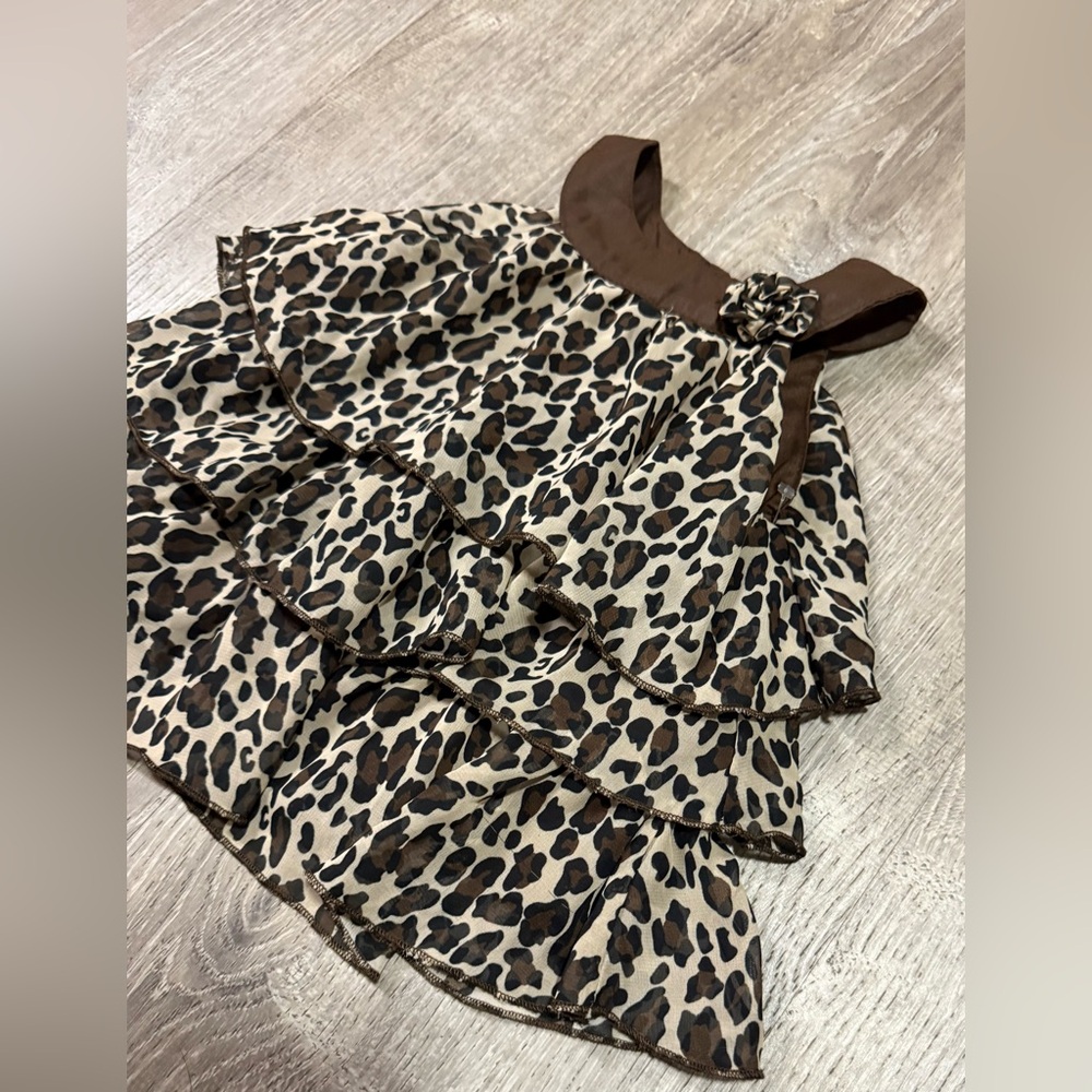 Healthtex Leopard Print Baby Dress 18M | Tiered Ruffle Animal Print Brown Accent - Picture 4 of 5